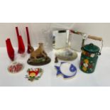 Country Artists Leopard, Red Glass Vases and Silver Plated Photo Frame etc