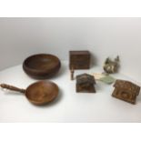 Treen Bowls, Miniature Chest of Drawers, Alpine Houses and Villya Clock