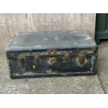 Old Wooden Trunk with Brass Corners