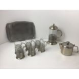 Cafetiere with Matching Coffee Cups, Stainless Steel Teapot and Tray