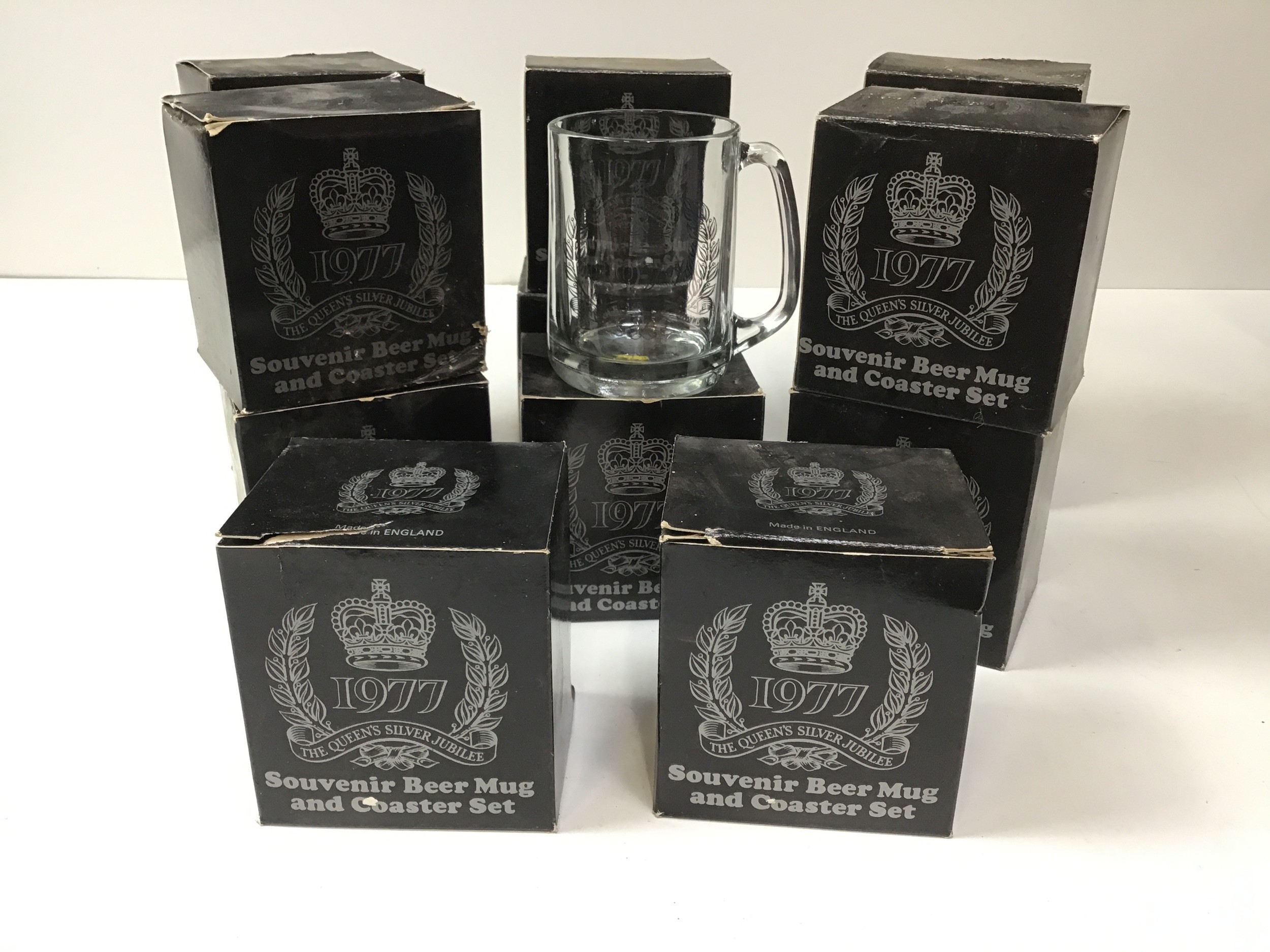 13x Silver Jubilee Glass Souvenir Beer Mugs and Coaster Sets - No Coasters