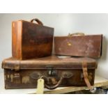 3x Vintage Leather Suitcases - One with Labels