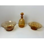 Thomas Webb? Knobbly Amber Glass Decanter and 2x Bowls