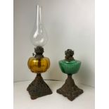 2x Cast Iron Based Oil Lamps