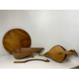 Wooden Tray, Bellows and Unusual Wooden Bowl