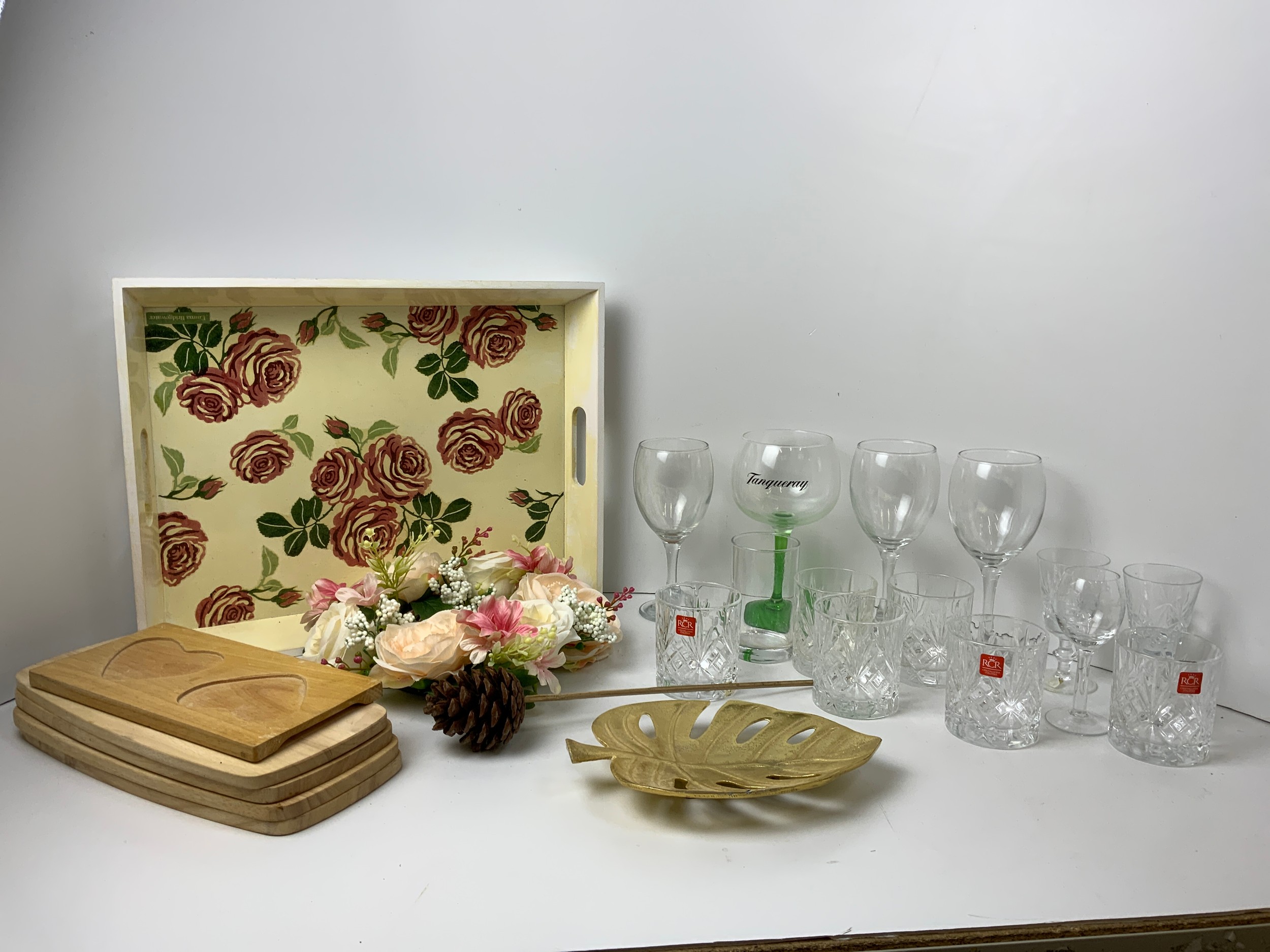 Decorative Wooden Tray, Glasses and Homewares etc