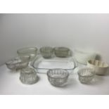 Various Glass Jelly Moulds, Banana Split Dishes and Glass Casserole Dish etc
