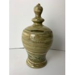 English Agate Ware Slipware Money Box Impressed L Romer Jan 1894 - 21cm High (Top Chipped)