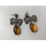 Pair of Vintage Amber and Silver (925) Earrings - L4cm