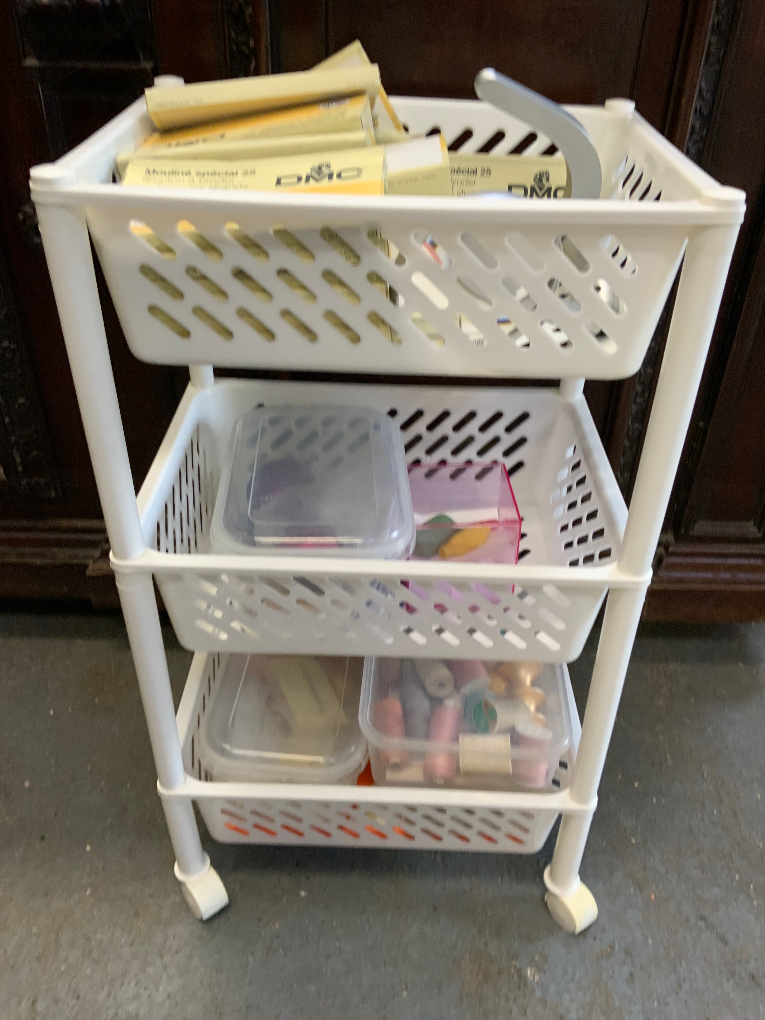 Storage Rack and Contents - Sewing Accessories