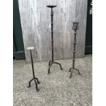 3x Hand Wrought Iron Floor Standing Candlesticks - H99/78/54cm
