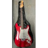 Red Squier Stratocaster Style Guitar with Bag