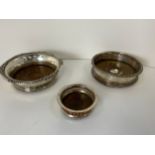 3x Georgian/Victorian Silver Plated Wine Coasters - 15cm, 17cm and 9cm