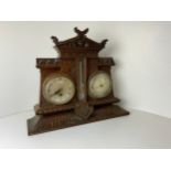 Carved Oak Clock/Barometer and Thermometer