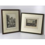 Framed Coloured Victorian Etching - Holborn Viaduct London and Etching of An Old German Mill By A