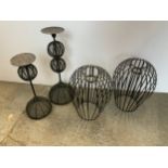 Pair of Wire Candle Holders and Lamp Shades