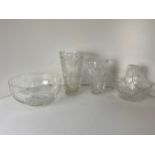 Glassware - Heavy Cut Glass Vases and Bowl, Dartington Crystal Bowl