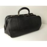 Vintage Black Leather Doctors Bag Lined in Red Leather