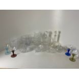 Edinburgh Crystal Decanter, Cut Glass Dishes Vases etc, 1950s Coloured Stem Wine Glasses