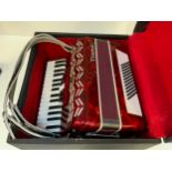 1970s - 1980s Parrot Red Accordion 96 Bass, 37 Treble - Keys in Case