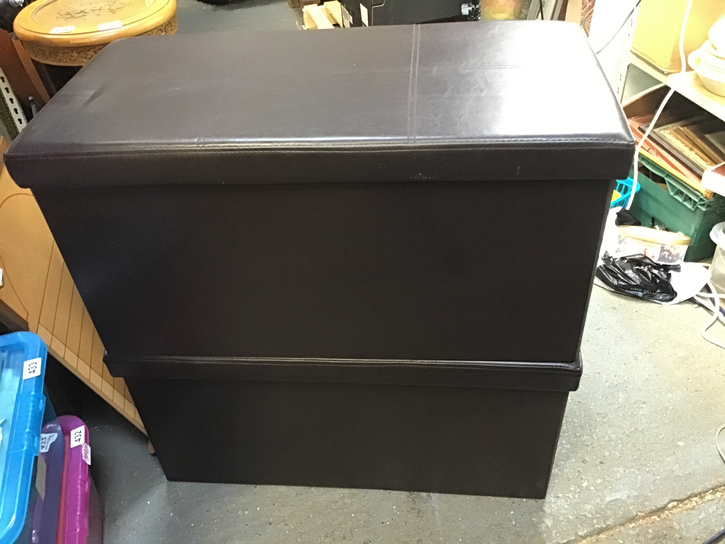 2x Collapsible Faux Leather Storage Boxes - L80cm x W40cm