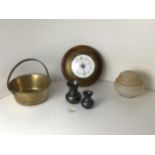 Vintage Shade, Barometer, Prinknash Pottery Vases and Brass Pan