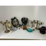 Dragon Mirror, Ornaments etc, Candlesticks, Turquoise Glass Ashtray etc