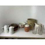 Stoneware Pots, Chamber Pot and Glass Water Jugs