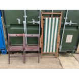 Deck Chair and Pair of Wooden Folding Chairs