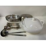 Ceramic Tureen, Stainless Steel Serving Dishes and Cutlery etc