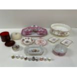 Paragon Victoriana Bowl and Trinket Dishes, Boxed Powder Puff, Dressing Table Set and Thimbles etc