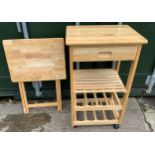 Small Wooden Kitchen Island on Castors and Small Folding Table