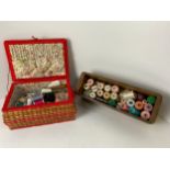 1970s Sewing Box and Contents - Quantity of Cottons