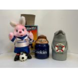 Duracell Football Bunny, Tetley Cookie Jar and Dolphin Cookie Jar