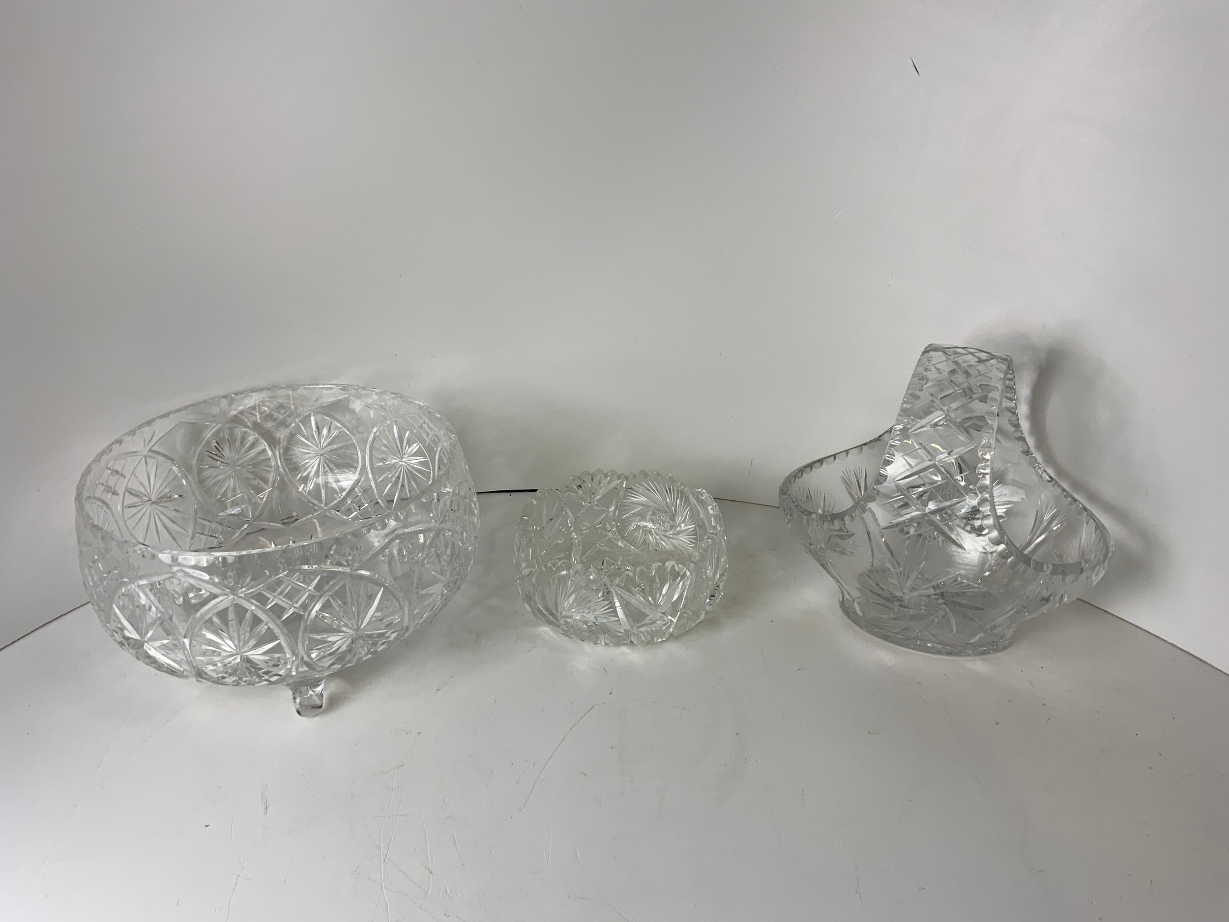 3x Heavy Cut Glass Bowls