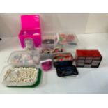 Plastic Box and Contents - Thread, Beads and Needles etc