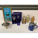 Edinburgh Crystal Glasses, Jack Daniels Miniatures and Stoneware Pots etc