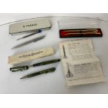 Conway Stewart Lever Filling Fountain Pen and Propelling Pencil and Box, Parker Pen etc