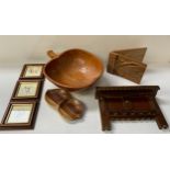 Treen Fruit Bowl and Miniature Wooden Mantelpiece etc