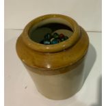 Stoneware Jar and Contents - Marbles