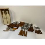 Quantity of Wood Handled Cutlery and Oil and Vinegar Set