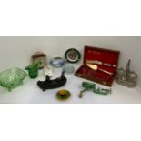 Florentine Ashtray, Green Glass, Thai Box of Cutlery and Snow Globe etc