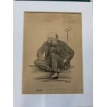 Original Caricatured Print of Winston Churchill after David Low (1891-1963) Loosely Laid to Mount