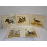 5x Paul Wood (1897-1964) Prints of Dogs Titled and Signed by the Artist in Pencil