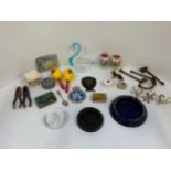 Collectables - Ashtrays, Cigarette Case with Lighter and Glass Swan etc