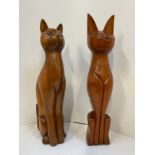 2x Teak Ornamental Cats - 51cm High