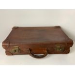 Old Leather Suitcase with Brass Fittings - 57cm x 35cm