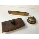 Brass Inkwell, Spirit Level and Stamp