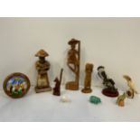 Soapstone Oriental Figure and Treen Ornaments etc