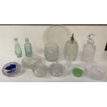 Cut Glass Dishes, Decanter, Glass Barrel Drink Dispenser etc